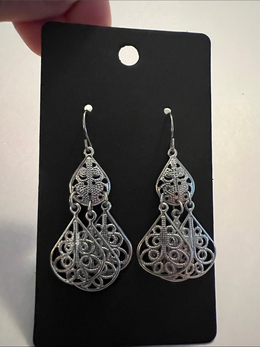 Vintage Silver-Tone Filigree Teardrop Dangle Earrings